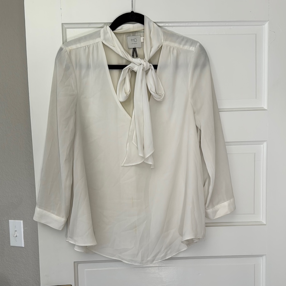 HD in Paris Cream Cuffed Sleeve Tie Front Blouse